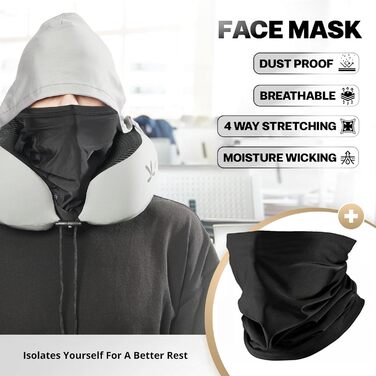 Подушка для шиї в подорожах з Memory Foam з капюшоном та захистом обличчя: підтримка шиї, зменшення навантаження та втоми, захист приватності в літаку