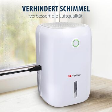 Електричний осушувач повітря Alpina – компактний, 330 мл/день, для підвалу, спальні, офісу (до 50 м²), знімний резервуар для води, білий