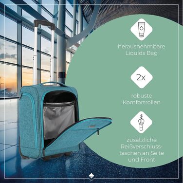Чемодан ручної поклажі Travelite, 43 см, 28 л, Petrol (з сумкою для ліквідів)
