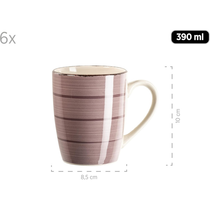 MÄSER Bel Tempo II Набір посуду для сніданку на 6 осіб, вінтажний стиль, ручне розмальовування, 18 предметів, кераміка, сірий (фіолетовий)