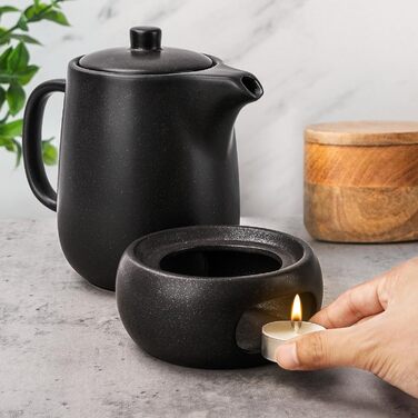 Happy Lemuro Teapot Set with Trivet - 1.2 l - Ceramic Teapot with Infuser and Candle Warmer - Tea Pot - Teapot - Ceramic Teapot with Trivet - Tea Canister