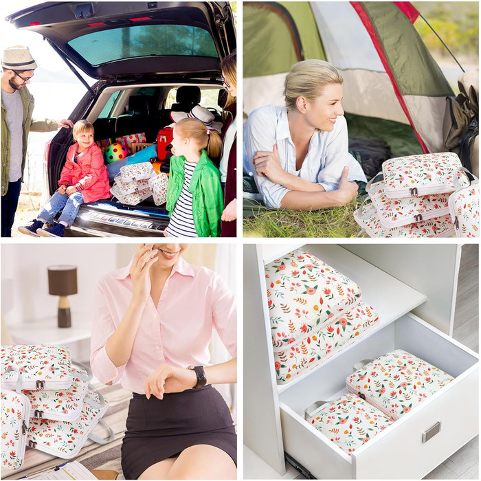 Органайзери для валізи Gonex (набір 4 шт), кубики для пакування, набір для подорожей, оранжево-жовтий (квітковий рожевий (4 шт))