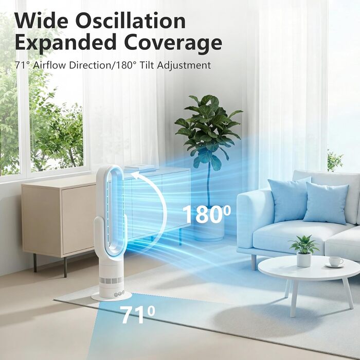 Безлопатевий вентилятор-нагрівач TP18Pro 2-в-1: охолодження та обігрів, 10 режимів охолодження, 3 - обігріву, пульт та сенсорне керування, тихий DC-двигун