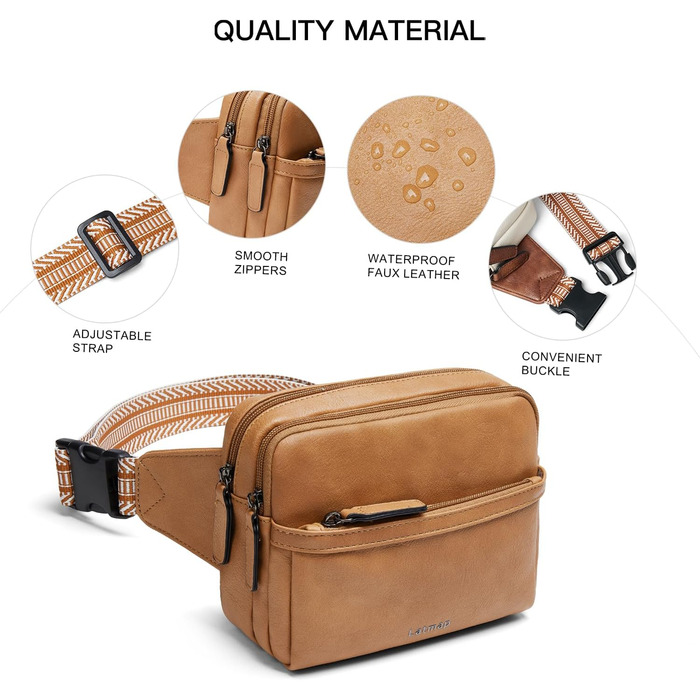 Women's Fanny Pack, Small Crossbody Bag for Women, PU Leather Theft-Proof Bag, Waterproof Waist Bag for Women for Outdoor Sports, Travel, Cycling (Brown 2)