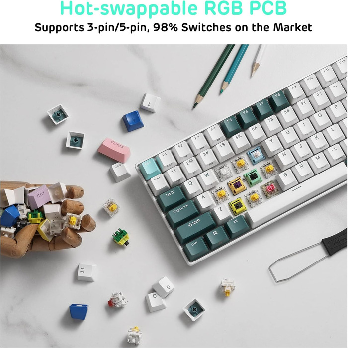 Механічна клавіатура RK ROYAL KLUDGE RK96 RGB Limited Ed з RGB підсвічуванням, 96 клавіш, 90% layout, Bluetooth 5.0/2.4G/USB-C, Hot-Swap, QWERTY (Camp Grün)