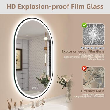 Дзеркало для ванної кімнати LED Starlead Munich 90x60 см з підсвічуванням, Bluetooth, регулюванням яскравості, 3 кольори світла, антизапарник, функція пам'яті, HD скло, IP44, горизонтальне/вертикальне встановлення, без рамки