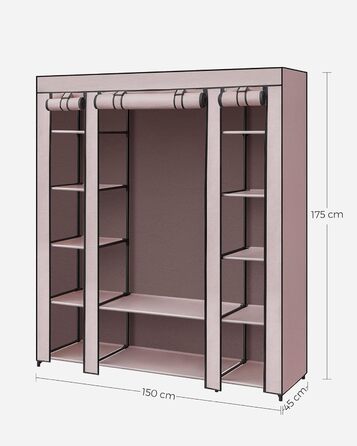 SONGMICS Wardrobe, Fabric Closet, with Clothes Rail and Shelves, Fabric Cover, for Bedroom, Dressing Room, 150 x 45 x 175 cm, LSF03H (Powder Pink)