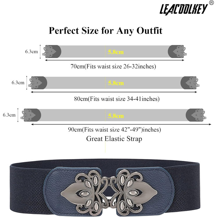 Жіночий еластичний пояс LEACOOLKEY 80 см (34-41 дюймів) - чорний, коричневий, бежевий