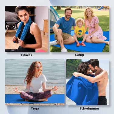 Набір з 3-х рушників з мікрофібри (великий 180х80 см, 2 шт. маленький 80х40 см) - швидковисихаючі спортивні рушники для фітнесу, пляжу, басейну та подорожей (темно-синій)