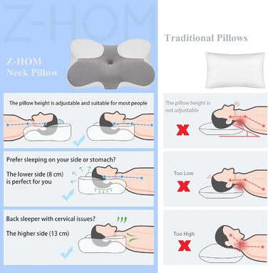 Подушка для шиї Z-hom, подушка для голови з Memory Foam, ергономічна подушка для шиї, подушка для тих, хто спить на боці, на спині та животі, ергономічна подушка для сну на боці 60 x 36 x 13/8 см