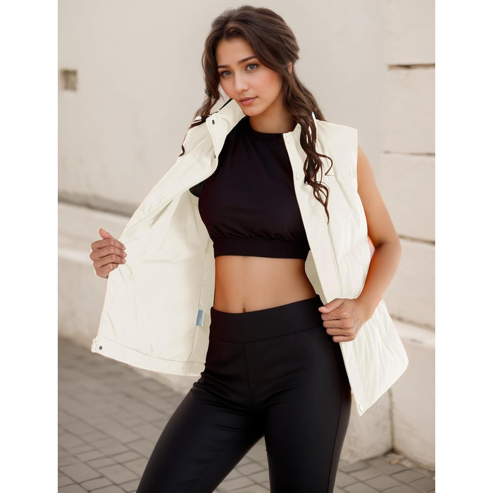 Жіноча жилетка FEOYA: тепла зимова жилетка без рукавів з кишенями, біла, розмір L