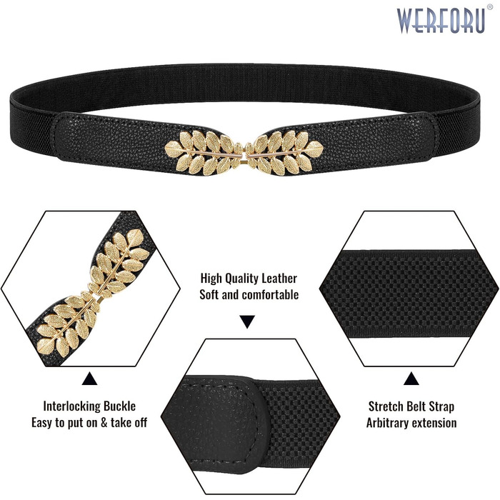 Жіночий еластичний пояс WERFORU Vintage Широкий пояс для сукні, модний, тягнеться, cinch, кольори: чорний, білий, коричневий, бежевий, розмір 82-99 см