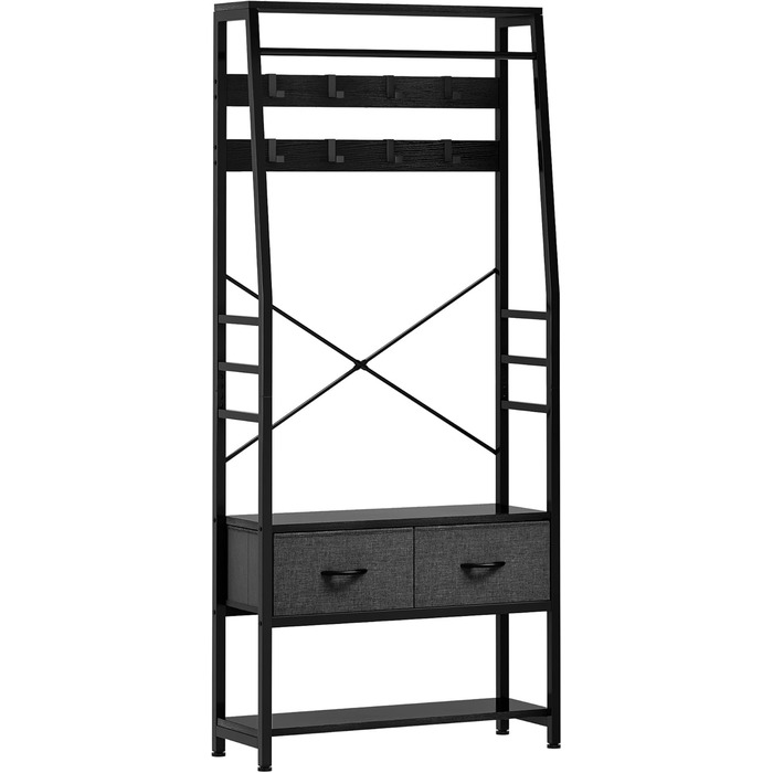 YITAHOME Entryway Storage Bench with Shoe Cabinet, Freestanding Entryway Bench with Bank and 2 Folding Drawers, Industrial Coat Rack with 8 Hooks for Entryway, Living Room, Bedroom, Metal Frame, Rustic Brown (Black)