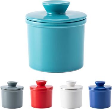 Butter dish with waterline for counter, French butter crock with lid, ceramic butter container for fresh spreadable butter, turquoise