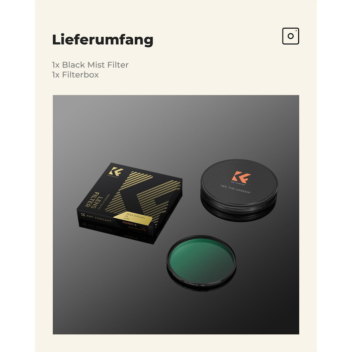 Фільтр K&F Concept Black Mist 1/4 (52mm) для відео та портретної зйомки - оптичне скло з нанопокриттям