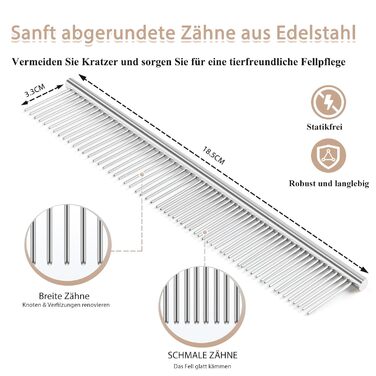 Набір щіток та гребінців для собак та котів з довгим хутром – Slicker Bürste & Kamm Set – проти підшерстка та ковтунів – з нержавіючої сталі 25 мм – дерев'яна ручка & шкіряний етикет – ідеально для Голден Ретріверів та Мейн Кунів