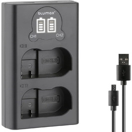 Зарядний пристрій Blumax LCD Dual для акумуляторів Nikon EN-EL15c/b/a – сумісний з Nikon D500, D850, Z7 II, Z6 III, Z5, Zf