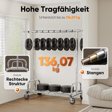 Стійка для одягу на колесах HOKEEPER, 136 кг, важка, висувна штанга для одягу S002S