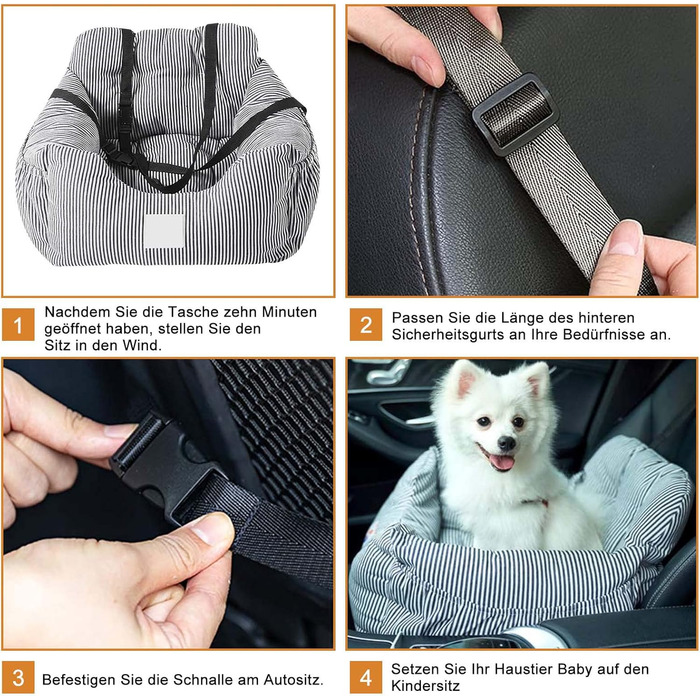 CALIYO Dog Car Seat, Seat Belt - Washable Dog Car Seat in Black/White for Small, Medium & Large Dogs, Dog Seat Car Backseat, Dog Bed Car, Dog Basket Car, Dog Car Seat. Black/White