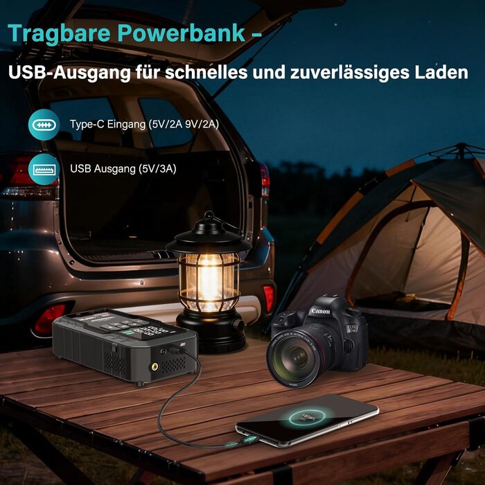 Powerbank для авто 27000 mAh з компресором 160 PSI, 12V, 8.0L, LED-ліхтарик, для бензинових та дизельних двигунів