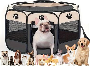 Клітка-вигул для цуценят та котів, клітка-вигул для собак, клітка для тварин, сіра, 114x114x58 см