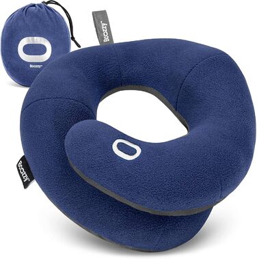 BCOZZY Neck Pillow for Airplane – Patented Travel Pillow with Double Support for Head, Neck, and Chin. Ideal for Long Flights and Car Rides. Adjustable. Washable. Carrying Bag. Large, Blue