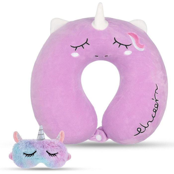 Дитяче подушечка для шиї Einhorn з memory foam, 30x30 см. Маска для очей з єдинорогом. Підходить для подорожей.