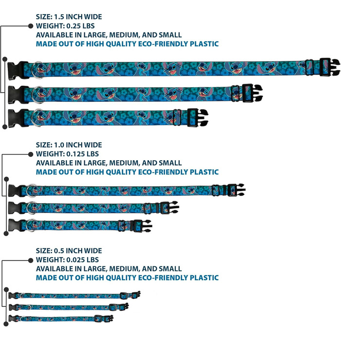 Нашийник Buckle-Down з пластиковим затискачем - Stitch Expressions/Колаж гібіскусу зелено-блакитний градієнт, ширина 2.5 см, підходить для шиї 38-66 см - Великий