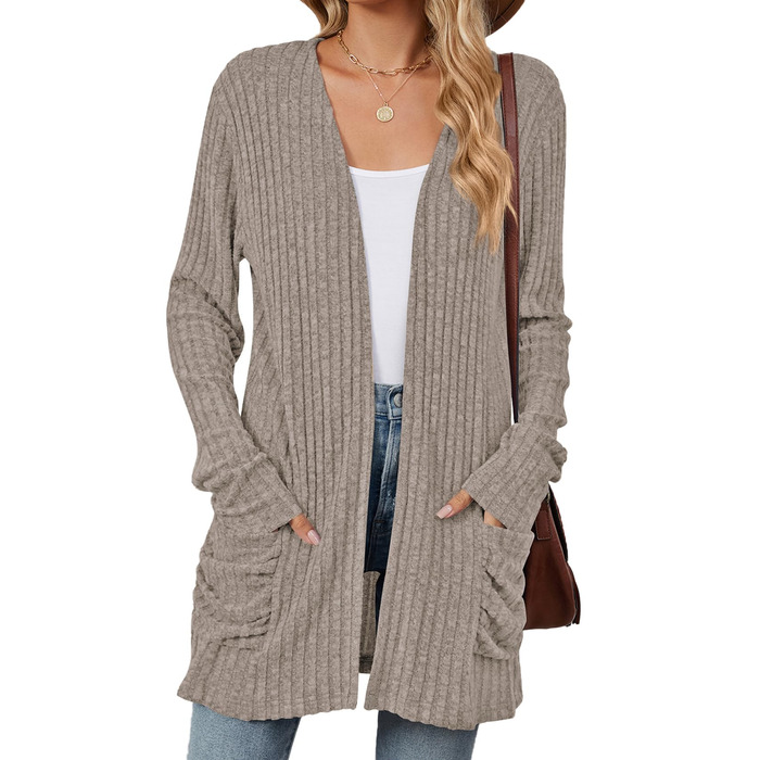 Кардиган жіночий Strickjacke Eegant в'язаний з еластичної тканини, з кишенями, колір хакі, розмір XXL