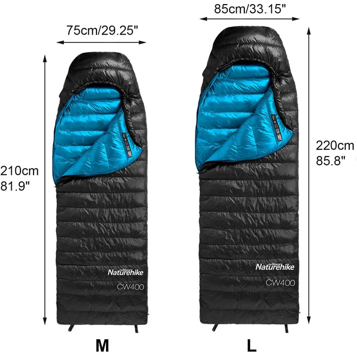 Спальний мішок Naturehike 750FP, 4-сезонний, теплий зимовий, ультралегкий, компактний, з компресійним мішком, CW400-Чорний-L