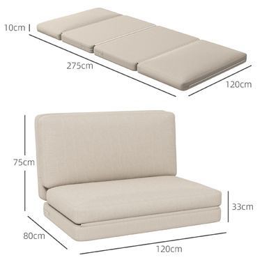 HOMCOM 3-in-1 Foldable Floor Sofa, Convertible Sofa Bed with Velvet Appearance, Padded to 240 kg Load Capacity for Bedroom, Living Room, Beige | Aosom