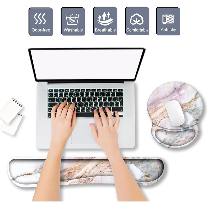 Підкладка під мишу та клавіатуру ergonomic ARTSO з підтримкою зап'ястя, Memory Foam, рожево-фіолетовий мармур