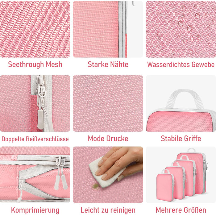 Органайзер для валізи Kompression: набір кубів для пакування, рожевий | Travel Essentials
