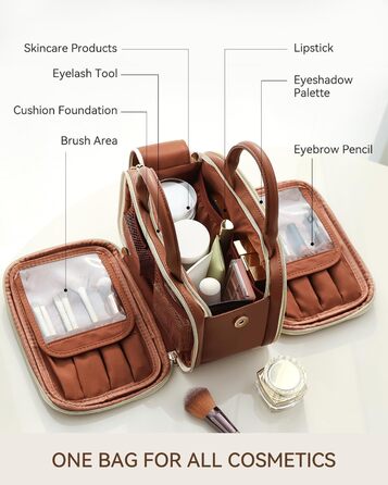 Косметичка-органайзер велика містка з водонепроникним покриттям та ручкою, з декількома відділеннями (колір: кавовий)