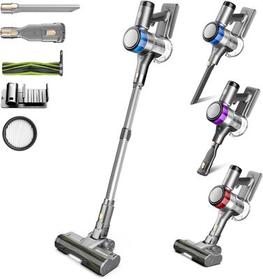 Акумуляторний пилосос Dzaki 45KPa бездротовий без мішка з дисплеєм, антизаплутана щітка, час роботи 55 хв, знімний акумулятор, для твердих поверхонь, шерсті тварин, килимів, авто (Золотистий сірий)