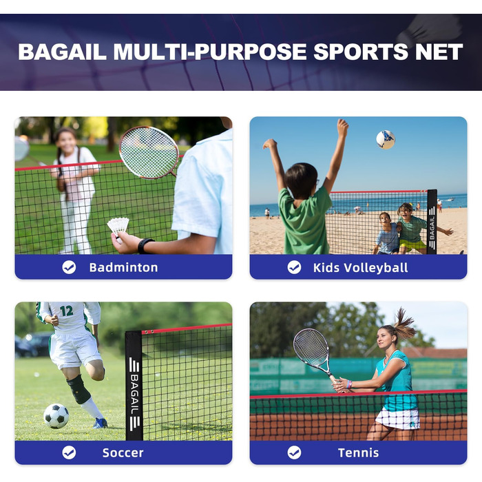 BAGAIL Adjustable Badminton Net Set - Portable Badminton, Tennis & Volleyball Net with Stand & Carry Bag (4.2M, Red/Black)