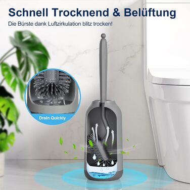 Силіконова щітка для унітазу HAMITOR з тримачем: гнучка щітка для унітазу з очищувачем країв - швидковисихаючий набір щіток для унітазу з тримачем для аксесуарів у ванну кімнату, підвісна щітка для унітазу сірого кольору, без свердління, 1 шт.