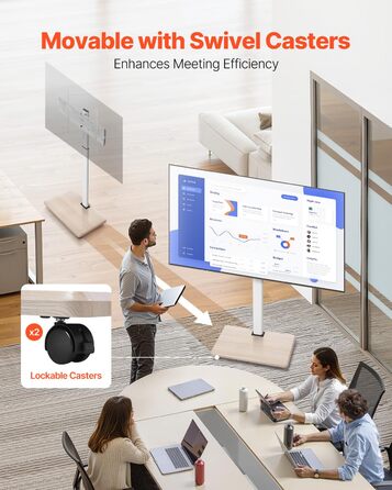 Підставка для телевізора VEVOR на колесах, телевізійна візок для телевізорів 81-178 см (812,8-1778 мм), до 45 кг, поворот 25° вліво/вправо, регульована по висоті, з полицею для кута спальні/вітальні (макс. 600 x 400 мм)