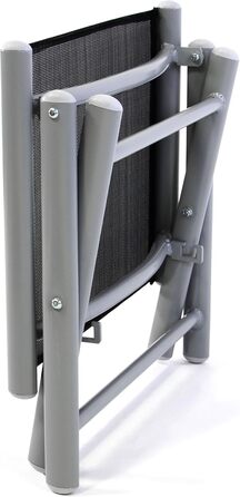 Складаний табурет Nexos для кемпінгу та відпочинку на балконі/терасі. Алюмінієва рама, сидіння з Textilene, чорне порошкове покриття, сірий колір, висота 42 см