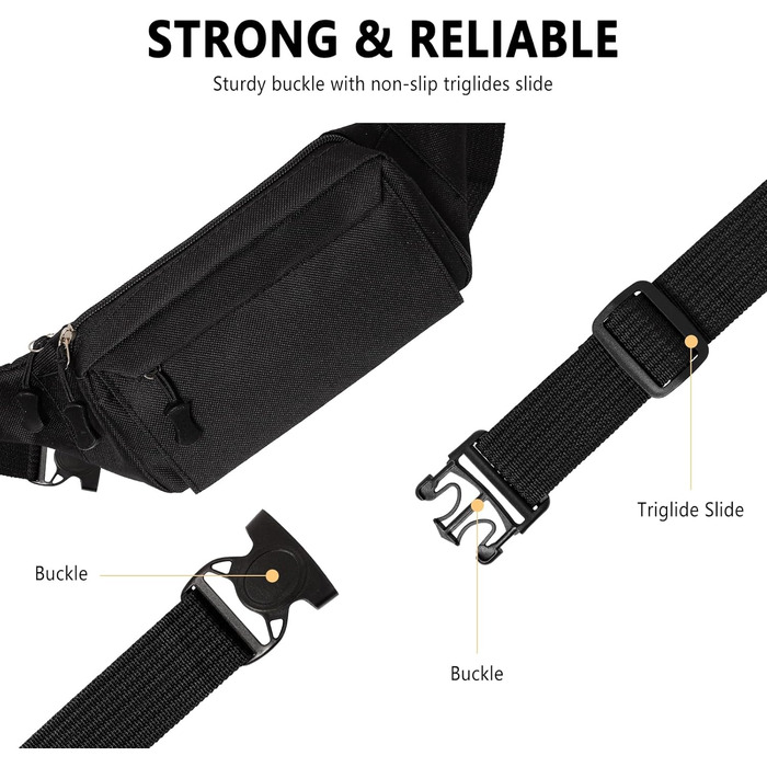 Гірчатка на пояс для жінок та чоловіків, водонепроникна сумка на стегно з багатьма кишенями для спорту, подорожей, бігу, походів, велоспорту, чорна