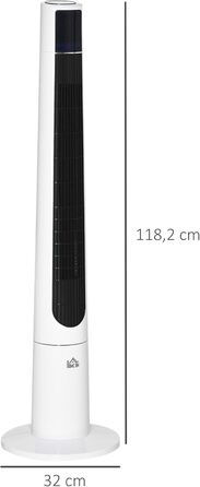 Вентилятор підлоговий HOMCOM 118 см з пультом, 3 режими, LED дисплей, таймер 12 год, білий (220-240V, 50W)