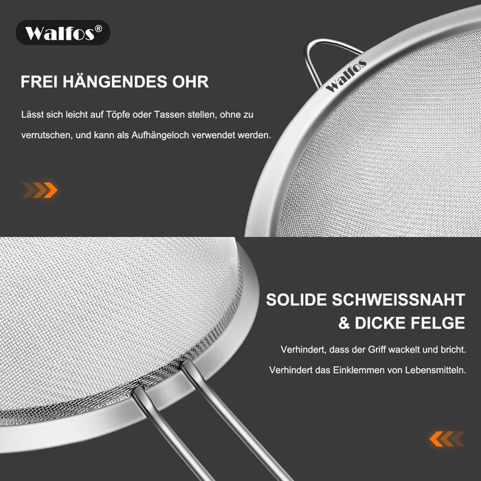 Набір сит Walfos Premium з нержавіючої сталі (3 розміри: 7см, 12см, 18см)