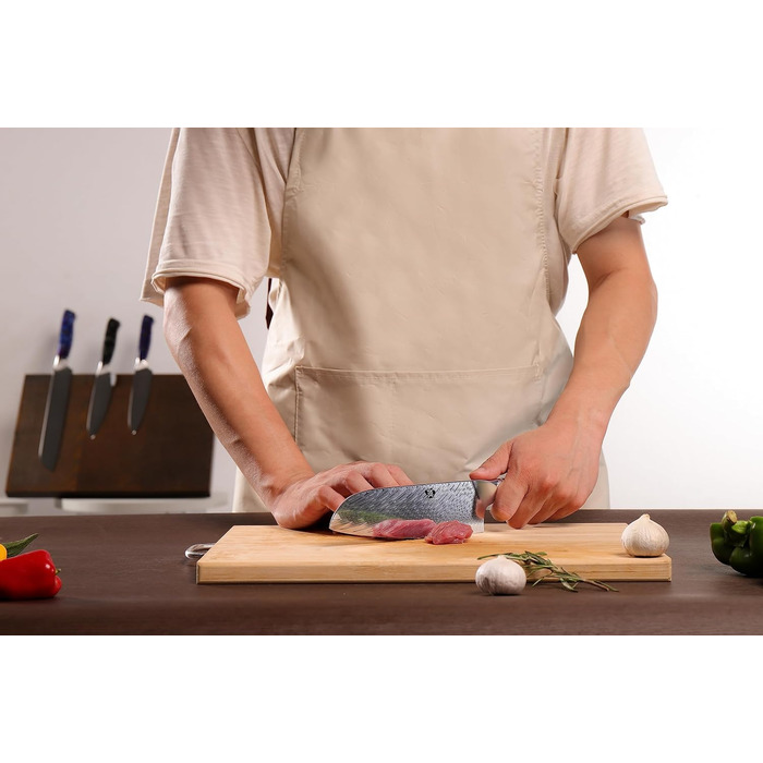 Ніж кухонний WILDMOK Santoku 17 см, професійний японський ніж з дамаської сталі VG10, червона рукоятка