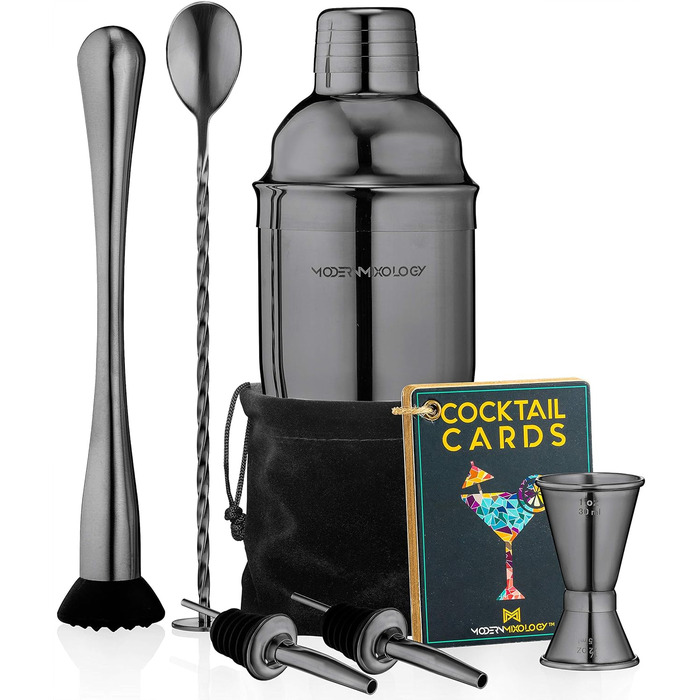 Black Cocktail Shaker Set - Bartender Kit with Tools - Kb4