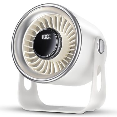 Тихий настільний вентилятор з цифровим дисплеєм, 100-рівневе регулювання & 135° нахил - ідеальний для офісу, спальні, кухні, дому та відпочинку на природі - білий