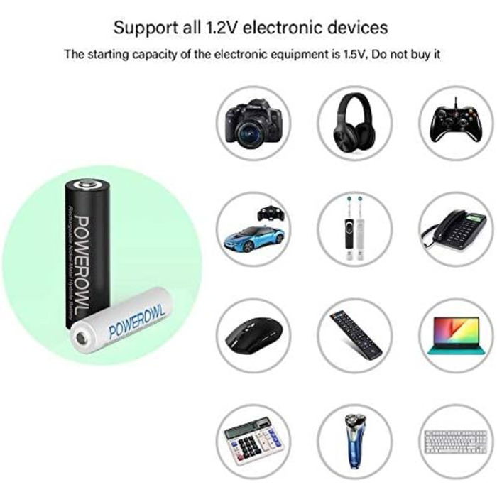 Зарядний пристрій PowerOWL для акумуляторів AA AAA з 4x AA 2800 mAh + 4x AAA 1000 mAh акумуляторами (8 шт.)