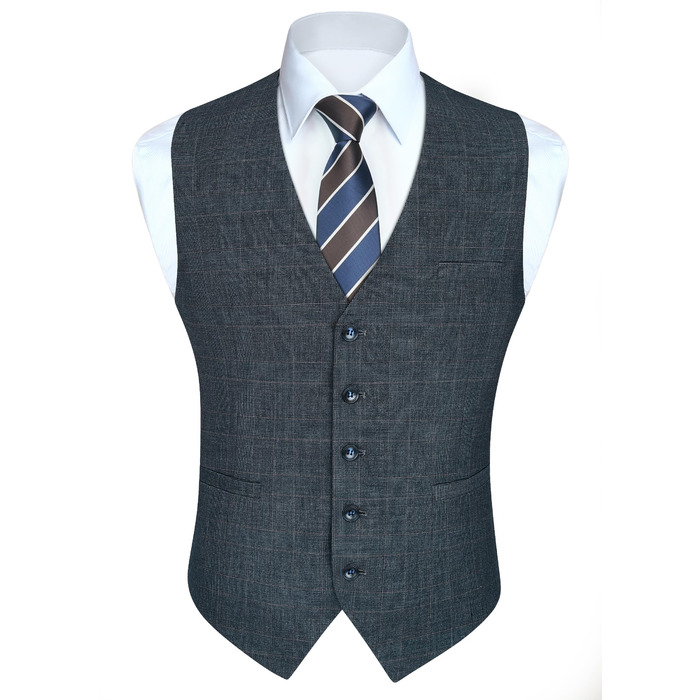 Жилет чоловічий HISDERN в клітинку, класичний, з бавовни, для весілля, в стилі 'Hahnentritt', під костюм (XXL, темно-синій)