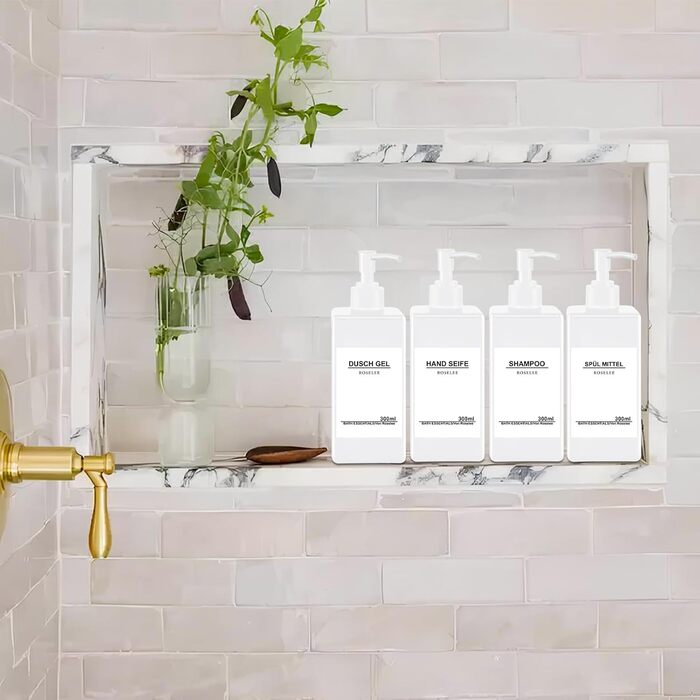 Набір дозаторів для мила Roselee (4 шт.), 300 мл, пластик, для кухні та ванної кімнати