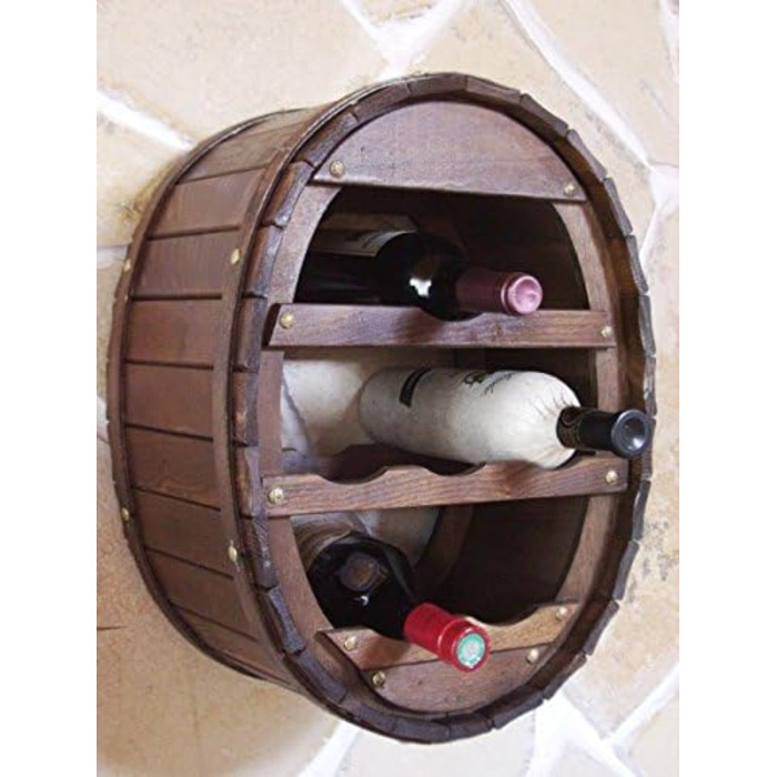 DanDiBo Wine Barrel Rack for 24 Bottles, Brown Stained Bar Bottle Stand Cask Bottle Holder Bottle Shelf (6 Bottles Brown Hanging)