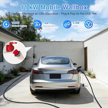 Зарядний пристрій (Wallbox) 11 кВт для електромобілів, 3 фази, 8-16A, IP65, кабель 6.8м - Tesla Model Y/3, ID.3/4/5, MG4, EX30 та ін.